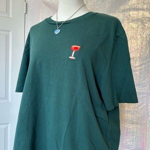 Men's Dark Green Crewneck T-Shirt with Red Wine Embroidery. Size L.
